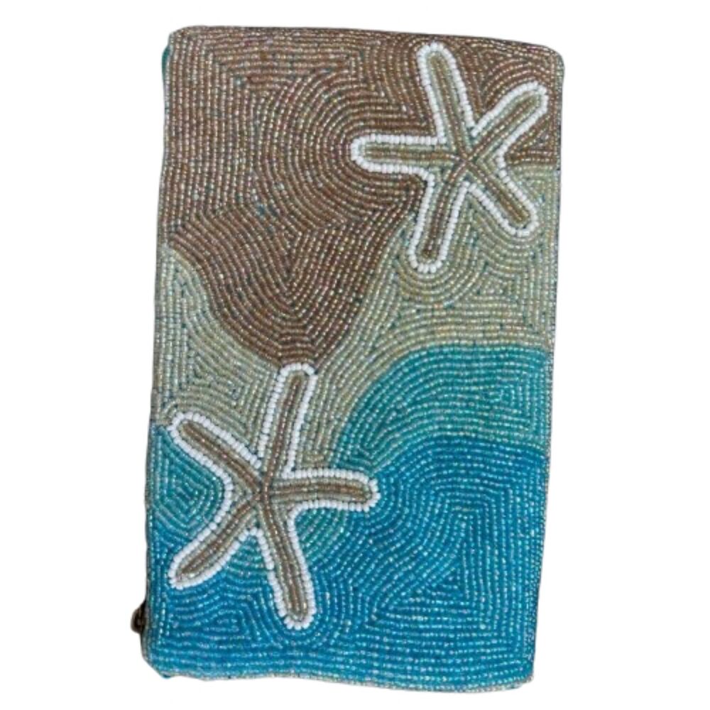 Beaded Starfish Mini Handbag Crossbody Phone Purse Turquoise Blue Beach Coastal - Picture 9 of 9